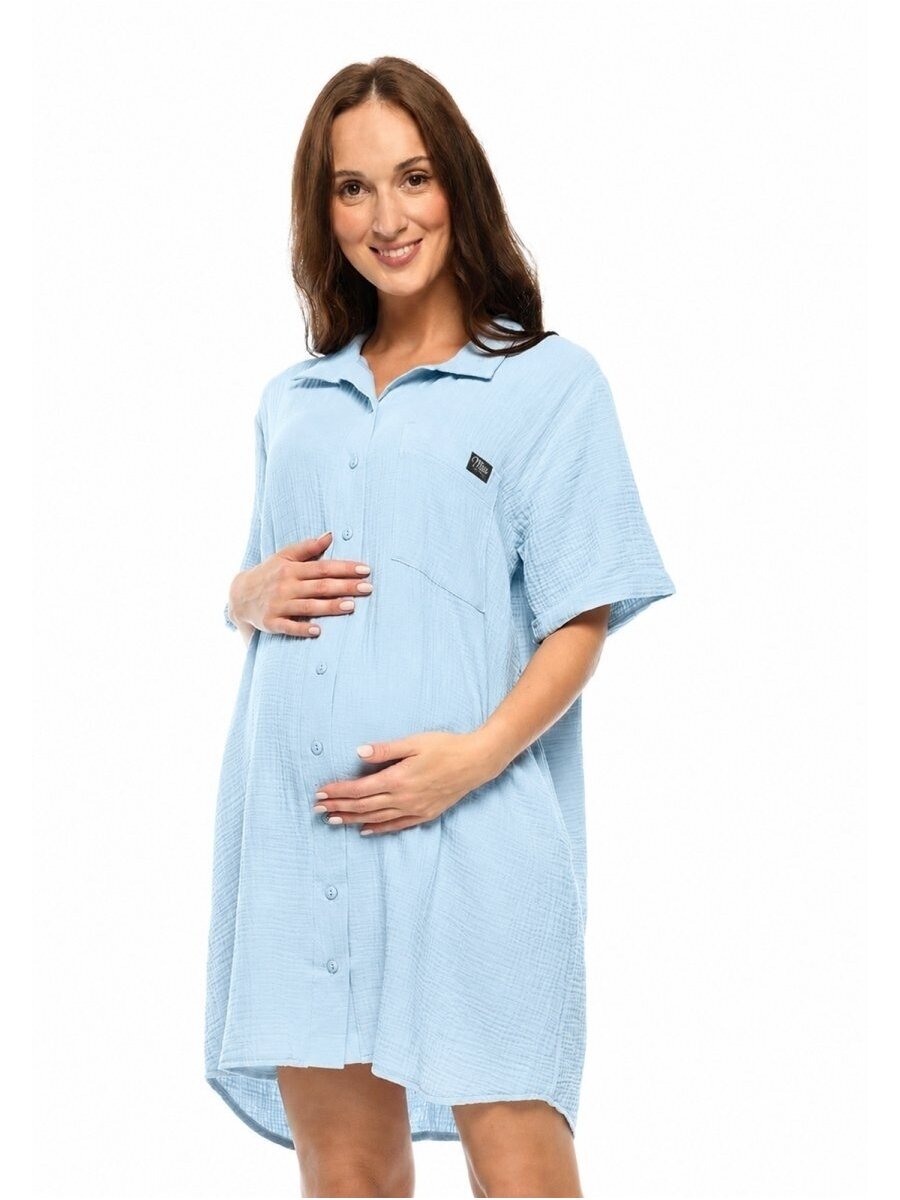 Muslin maternity and breastfeeding nightdress Hazel, Mija (Lihht blue)