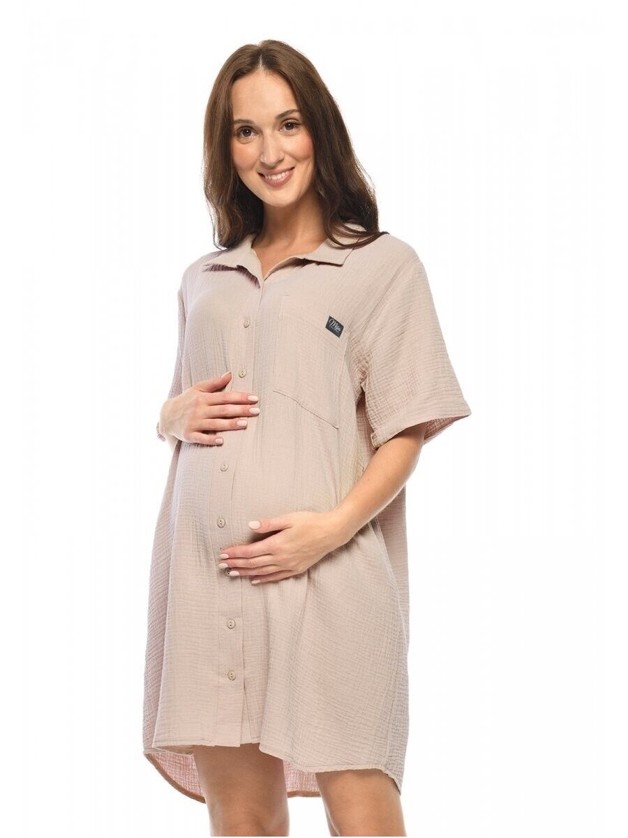 Muslin maternity and breastfeeding nightdress Hazel, Mija (Caffe Latte)