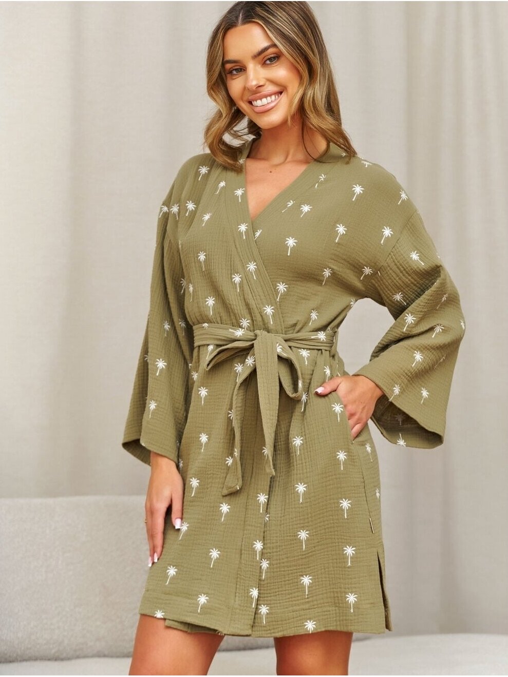 Muslin maternity robe DN, Palmtree 4