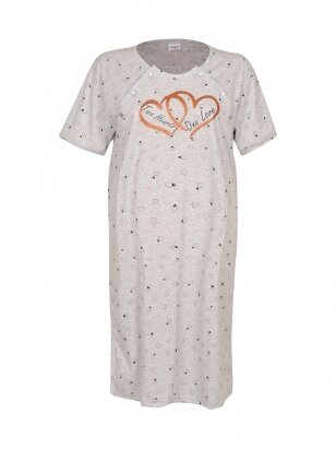 Maternity breastfeeding nightdress, Hearts, by Vienetta (grey)