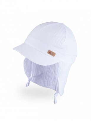 Organinės medvilnės kepurė su kaklo apsauga, TuTu (balta)