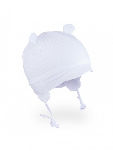 Organinės medvilnės kepurė su ausytėmis, TuTu (balta)
