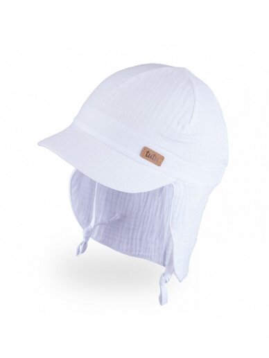 Organinės medvilnės kepurė su kaklo apsauga, TuTu (balta)