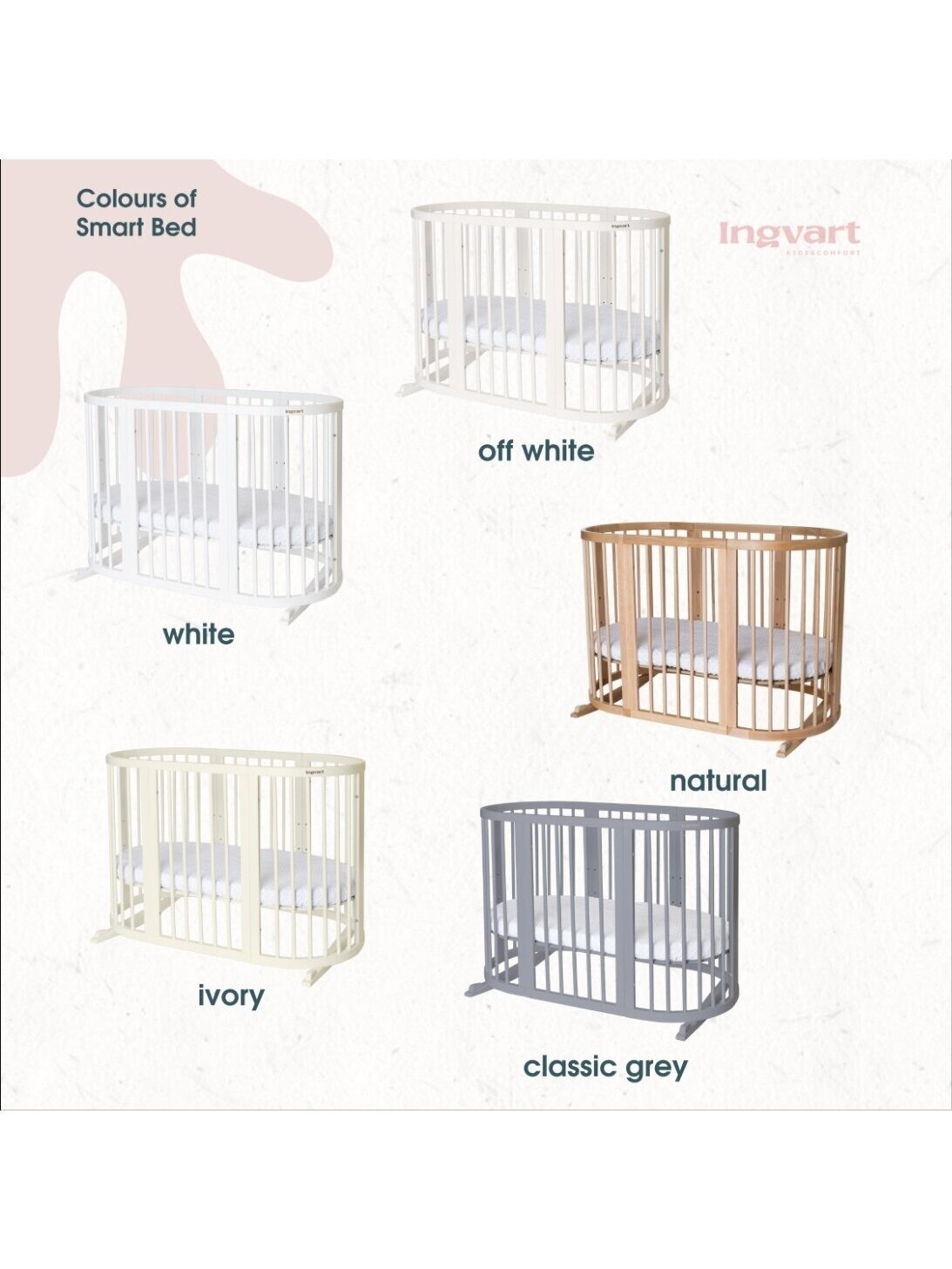 Oval convertible baby crib 9in1 Smart, Ingvart (Cappuccino) 6