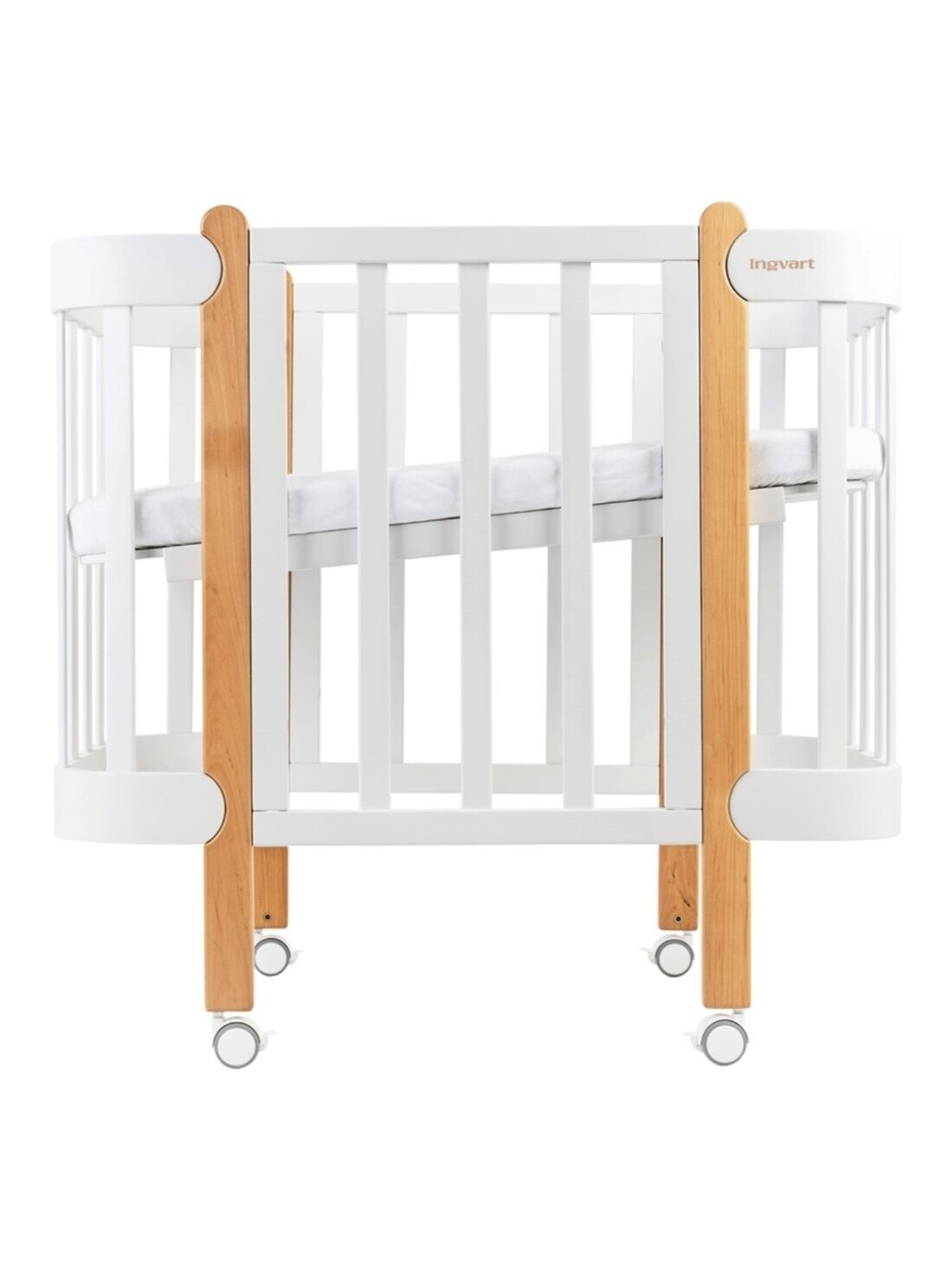 Oval convertible baby crib NIKA 5in1, Ingvart (White/Natural)