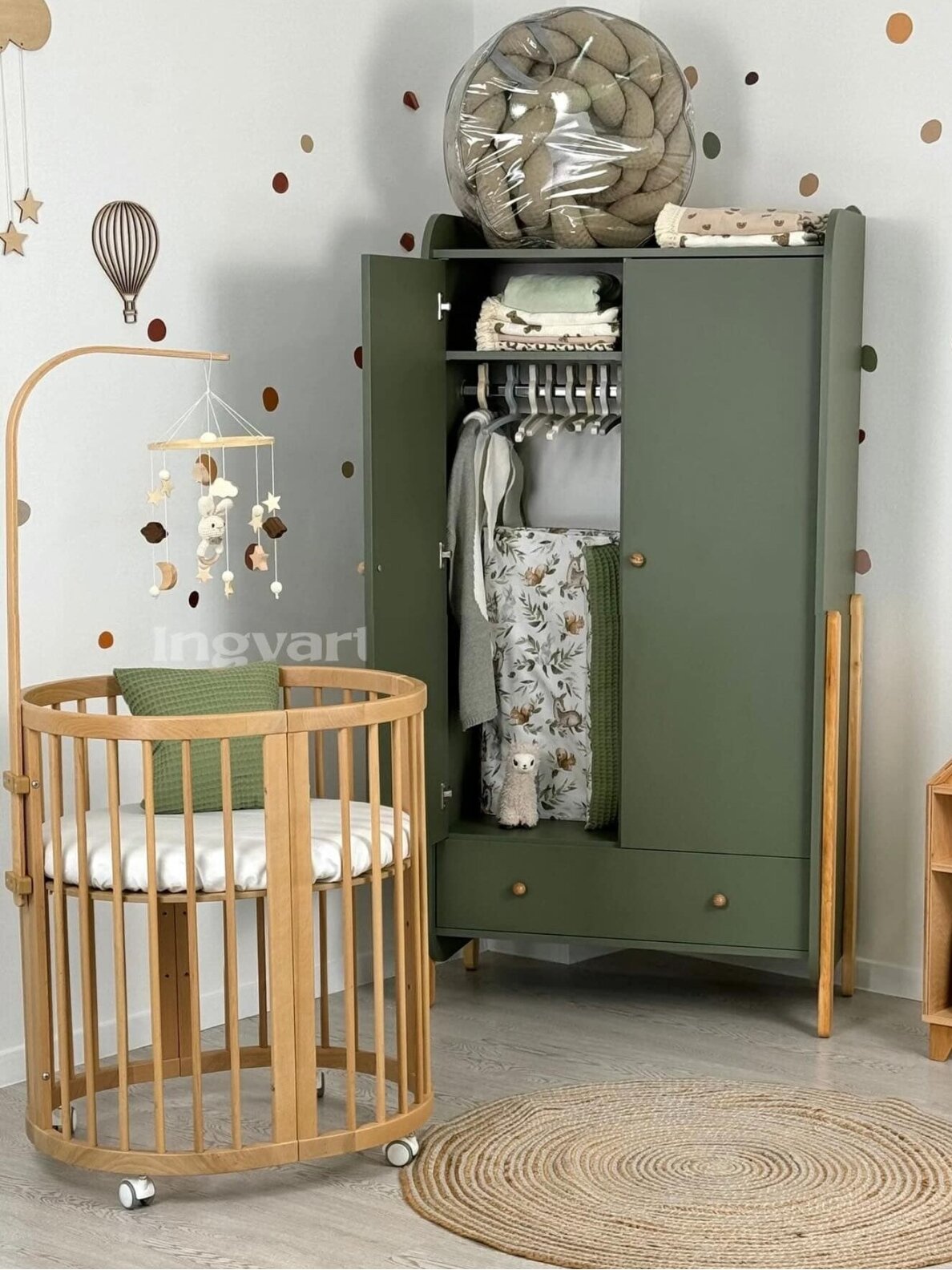 Oval convertible baby crib 9in1 Smart, Ingvart (Cappuccino) 11