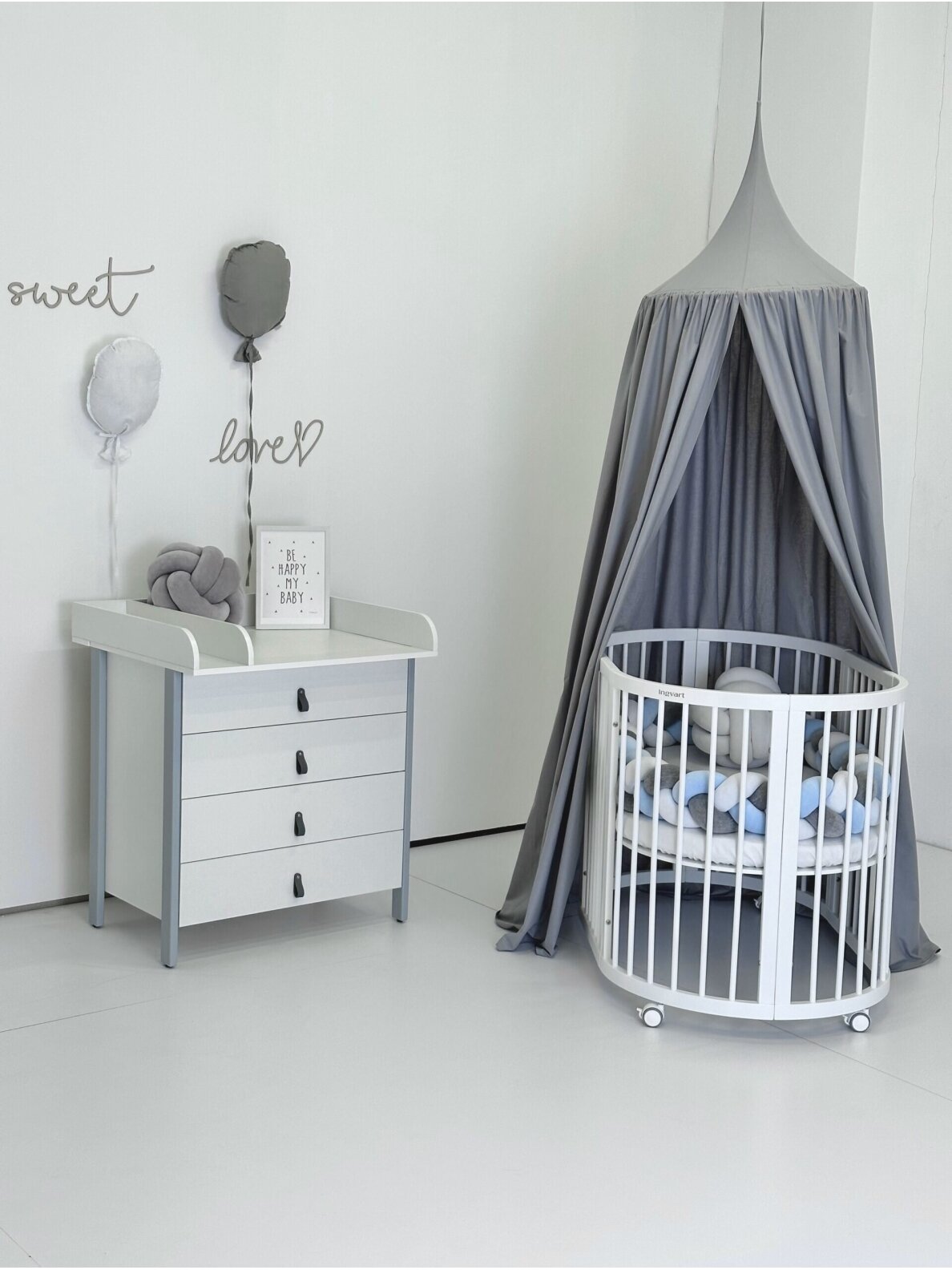 Oval convertible baby crib 9in1 Smart, Ingvart (Cappuccino) 13