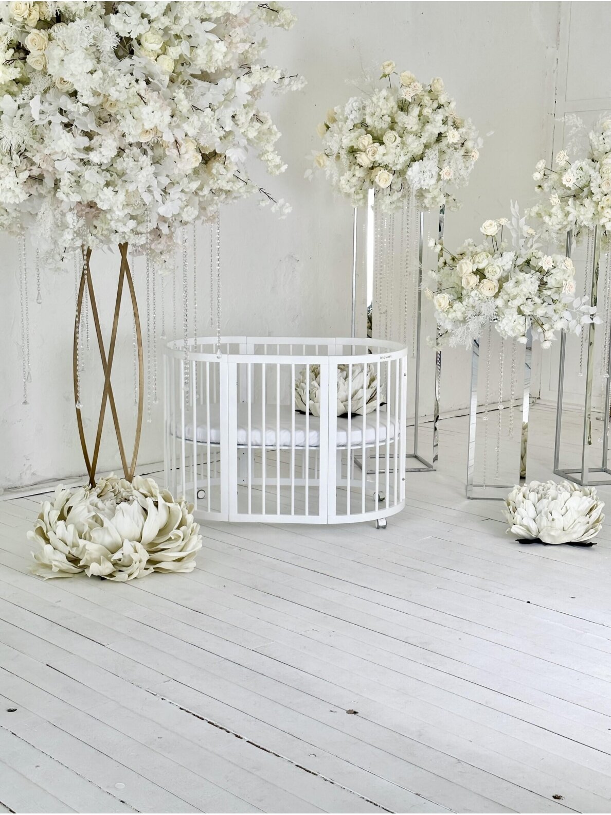 Oval convertible baby crib 9in1 Smart, Ingvart (Milky) 16