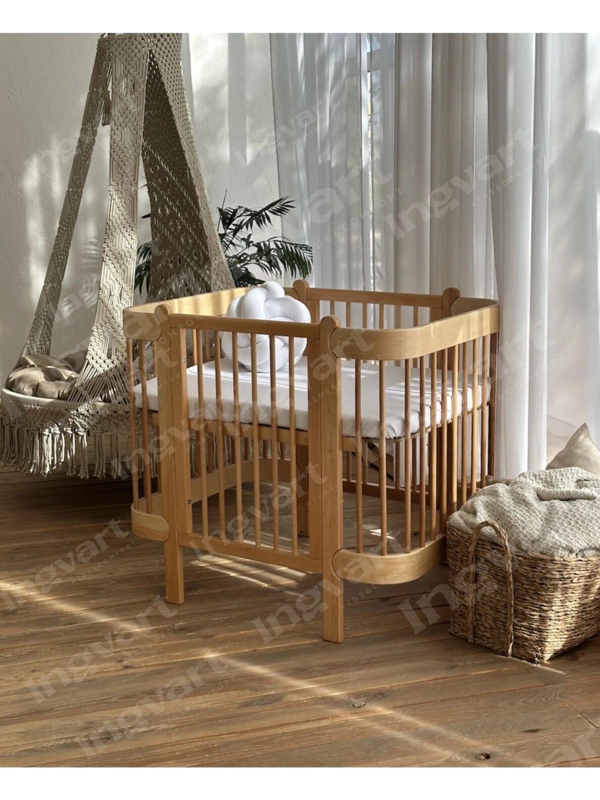 Ovali kūdikio lovytė-transformeris NIKA 5in1, Ingvart (NATURAL 7 Ovali kūdikio lovytė-transformeris NIKA 5in1, Ingvart (NATURAL 7