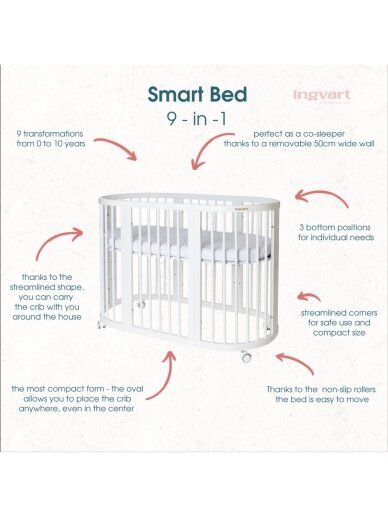 Oval convertible baby crib 9in1 Smart, Ingvart (Cappuccino) 2