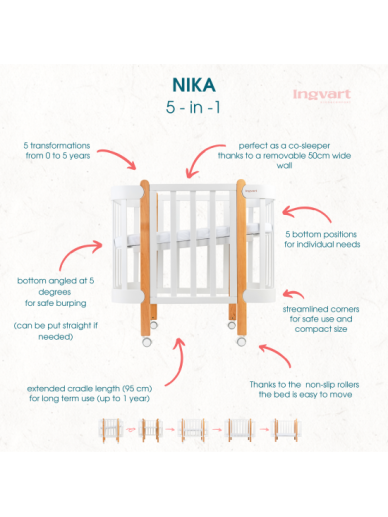 Oval convertible baby crib NIKA 5in1, Ingvart (White) 2