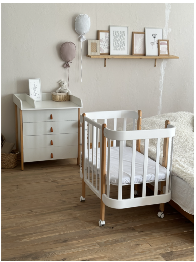 Oval convertible baby crib NIKA 5in1, Ingvart (White/Natural) 1 Oval convertible baby crib NIKA 5in1, Ingvart (White/Natural) 1