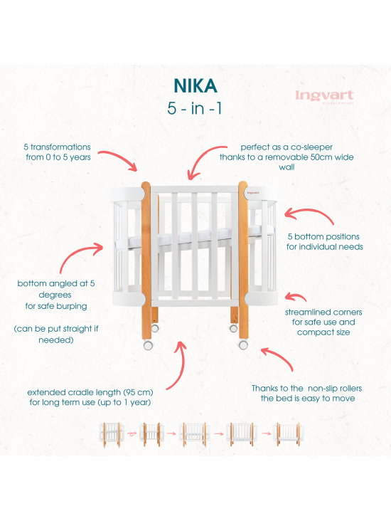 Oval convertible baby crib NIKA 5in1, Ingvart (Grey) 4