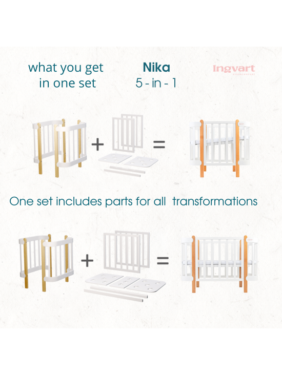 Oval convertible baby crib NIKA 5in1, Ingvart (White/Natural) 6