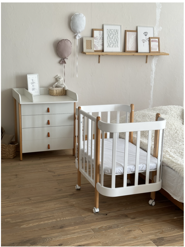 Oval convertible baby crib NIKA 5in1, Ingvart (White/Natural) 1