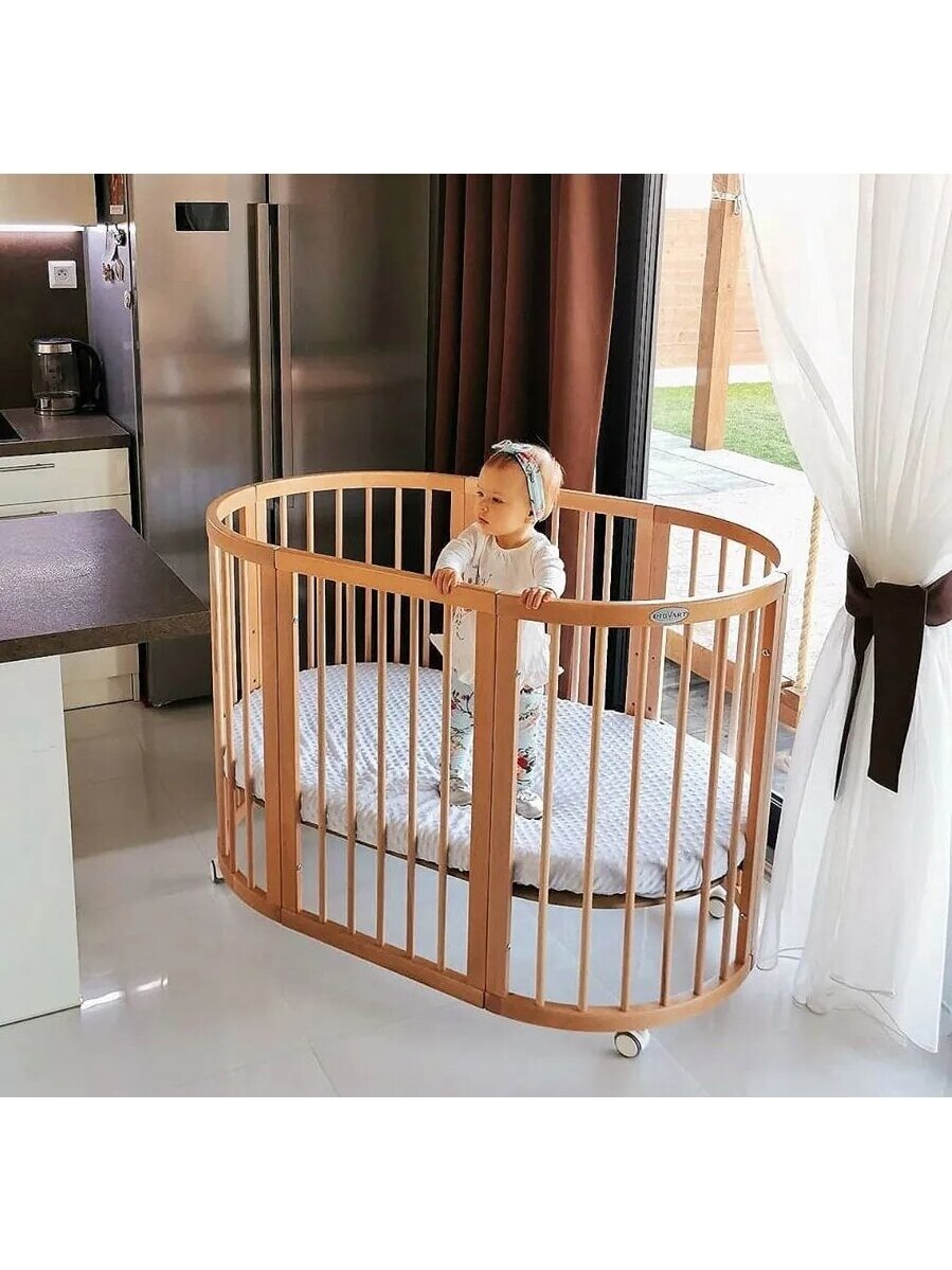 Oval convertible baby crib 9in1 Smart, Ingvart (Cappuccino) 7