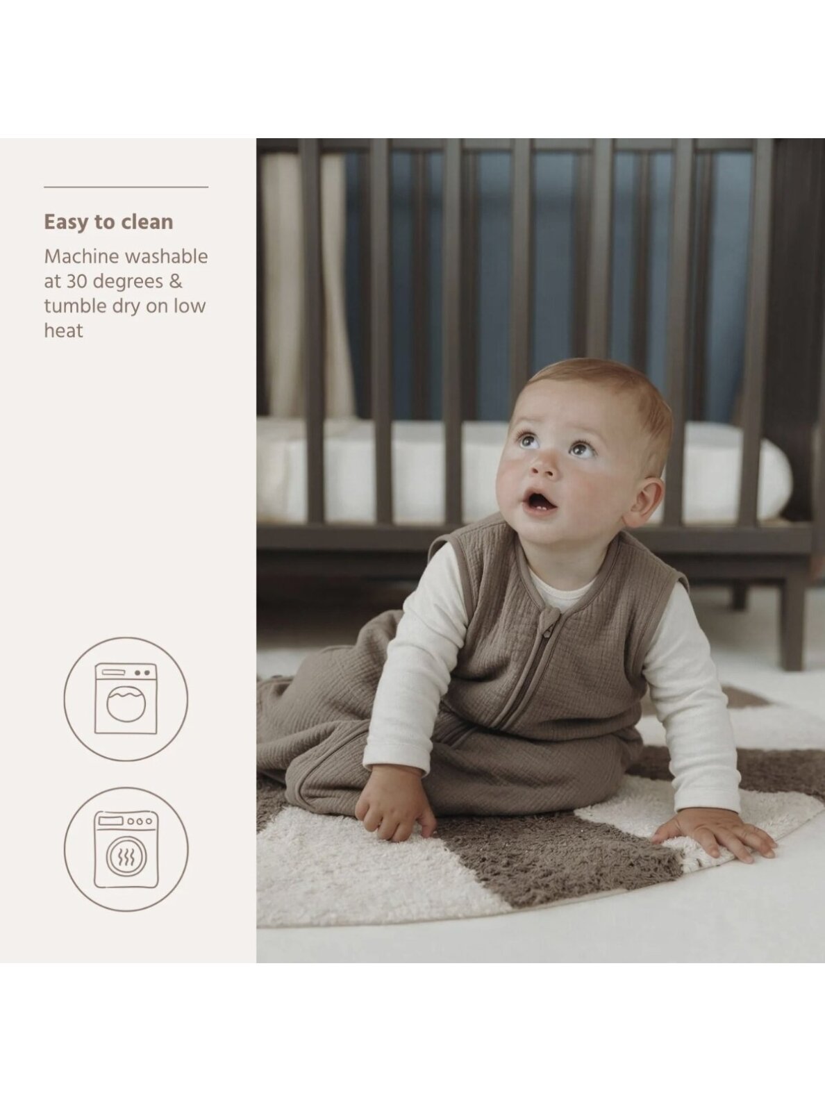 Lined muslin sleeping bag 110 cm, TOG 2.0, Meyco (Dark Taupe) 3