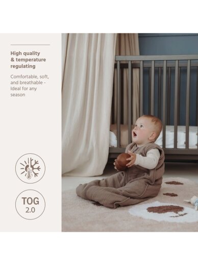 Lined muslin sleeping bag 90 cm, TOG 2.0, Meyco (Dark Taupe) 2 Lined muslin sleeping bag 90 cm, TOG 2.0, Meyco (Dark Taupe) 2