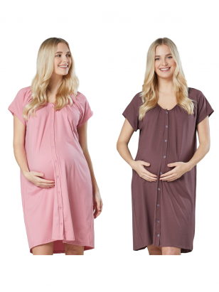 2Pack - Maternity & Nursing labour nightdress by CC (cappuccino/dusky pink)