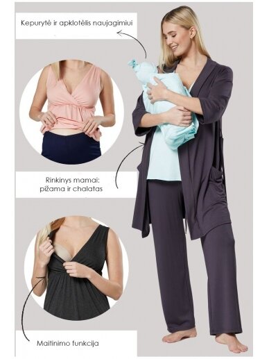 Komplektukas su pižama maitinančioms ir nėščioms CC (pilka, rožinė)