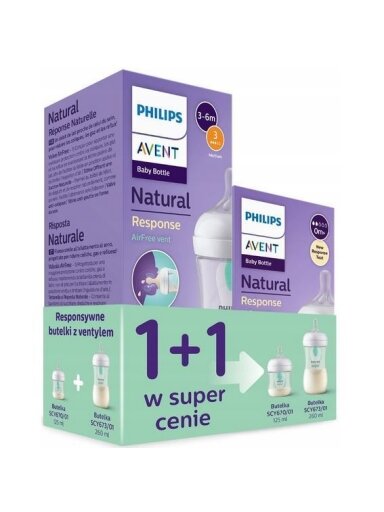 Philips Avent Natural Response buteliukų rinkinys su AirFree vožtuvais, 125 ml + 260 ml, 2 vnt.