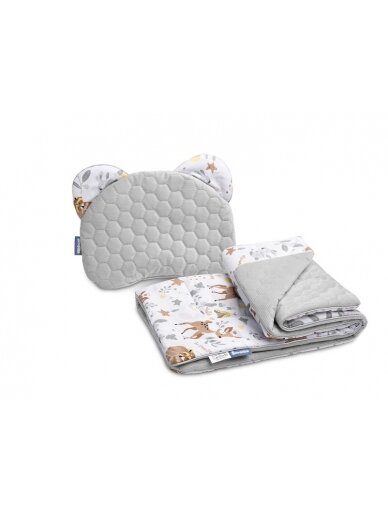 Komplektas vežimėliui Antklodė+pagalvėlė SILLO Velvet White Forest