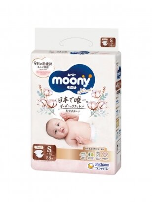 Japoniškos sauskelnės kūdikiams Moony Natural S 4-8kg, 58vnt.