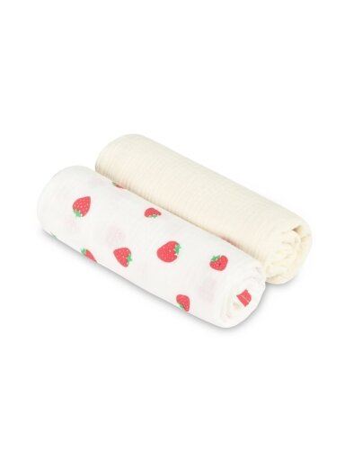Sensillo muslino vystyklai Strawberry Cream, 60x75 cm, 2 vnt.
