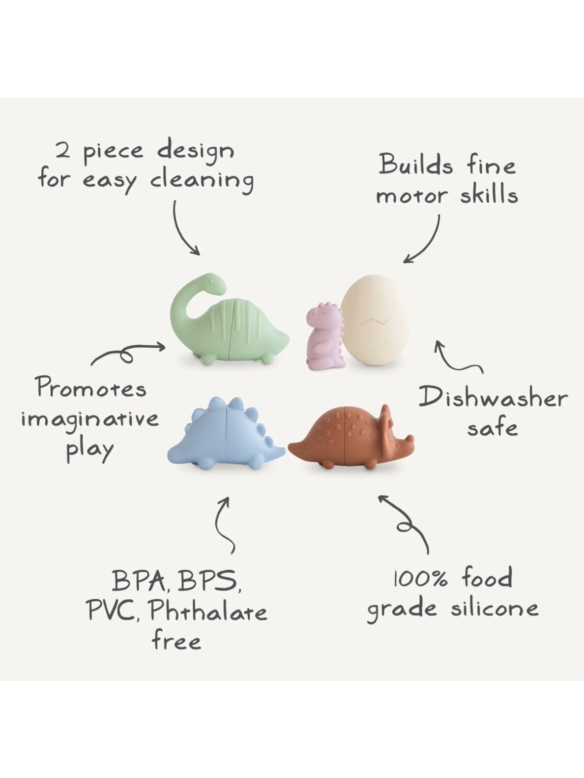 Mold Free Bath Play Set Dino, 5 pcs, Mushie 1 Mold Free Bath Play Set Dino, 5 pcs, Mushie 1