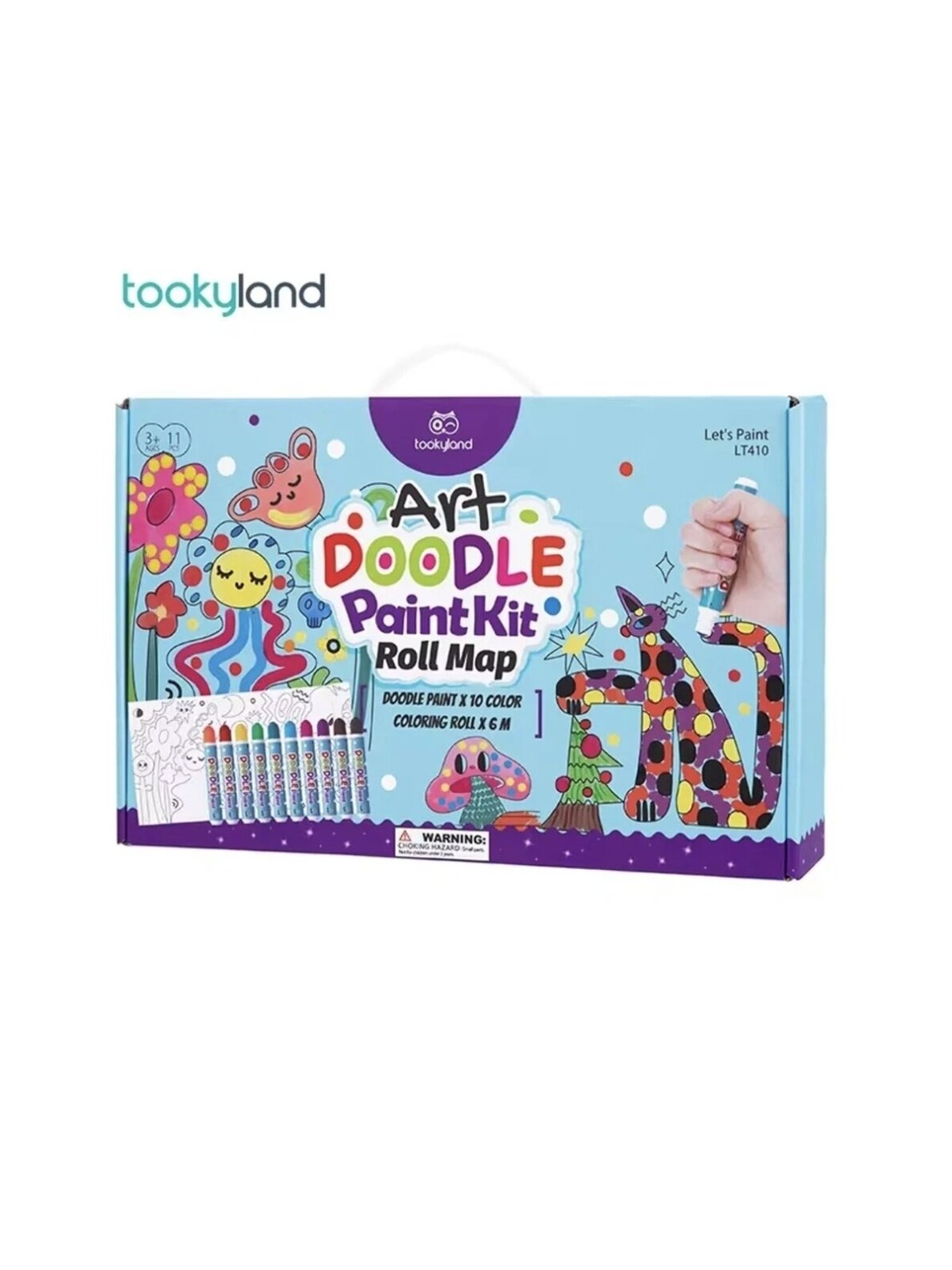 Art Doodle Paint Kit with 6 m Colouring Roll and 10 Paint Markers, Tookyland