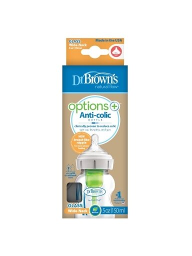 Dr. Browns stiklinis buteliukas plačiu kakleliu Options+ 150ml, 0+