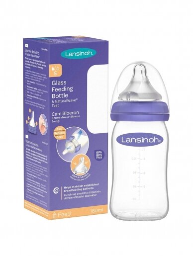 Stiklinis buteliukas kūdikiui su NaturalWave® žinduku, 160ml., Lansinoh 1