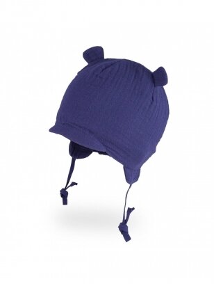 Organinės medvilnės kepurė su ausytėmis, TuTu (tamsiai mėlyna)