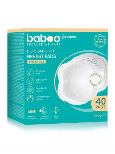 Vienkartiniai įklotai į liemenėlę PREMIUM, 40vnt, Baboo Vienkartiniai įklotai į liemenėlę PREMIUM, 40vnt, Baboo