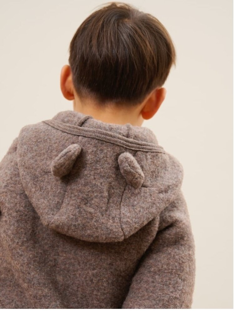 Wool Cardigan for Babies, Huttelihut (Brown Melange) 1